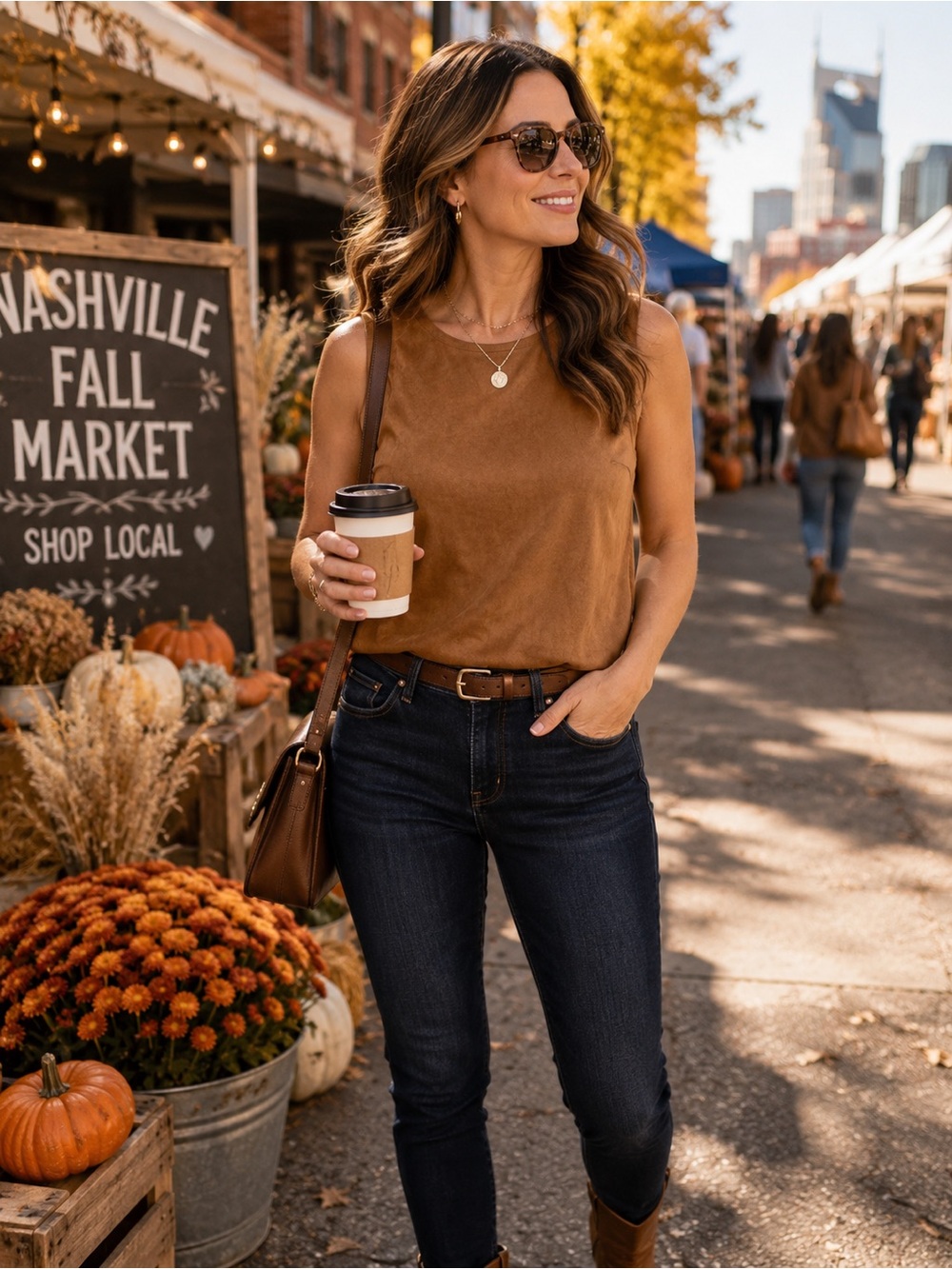 Banana Republic Suede-Look Sleeveless Top in Camel Brown